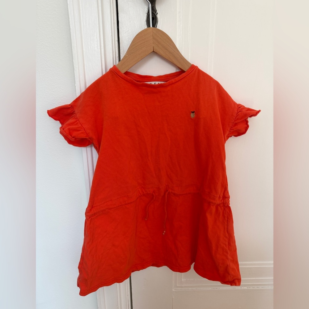 Emile et Ida Orange ruffle sleeve dress 3T